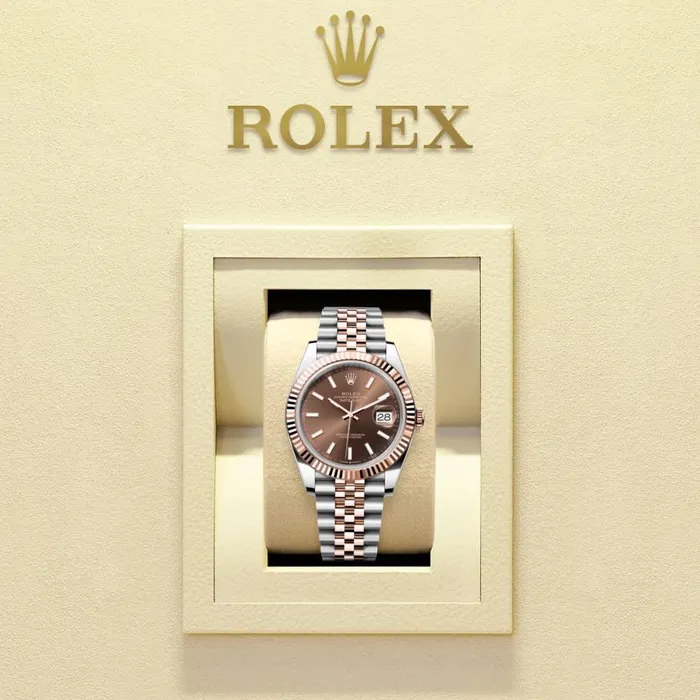 Rolex Bracelets Rolex Datejust 41mm Ref 1263310002 Chocolate Stick Dial Two Tone Stainless Steel 18K Rose Gold Jubilee Bracelet Mens Watch