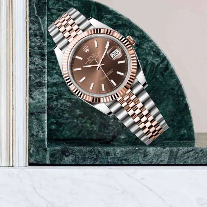 Rolex Bracelets Rolex Datejust 41mm Ref 1263310002 Chocolate Stick Dial Two Tone Stainless Steel 18K Rose Gold Jubilee Bracelet Mens Watch