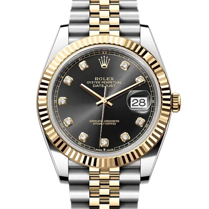 Rolex Bracelets Rolex Datejust 41mm Ref 1263330006 Black Diamond Dial Two Tone Stainless Steel 18K Yellow Gold Jubilee Bracelet Mens Watch