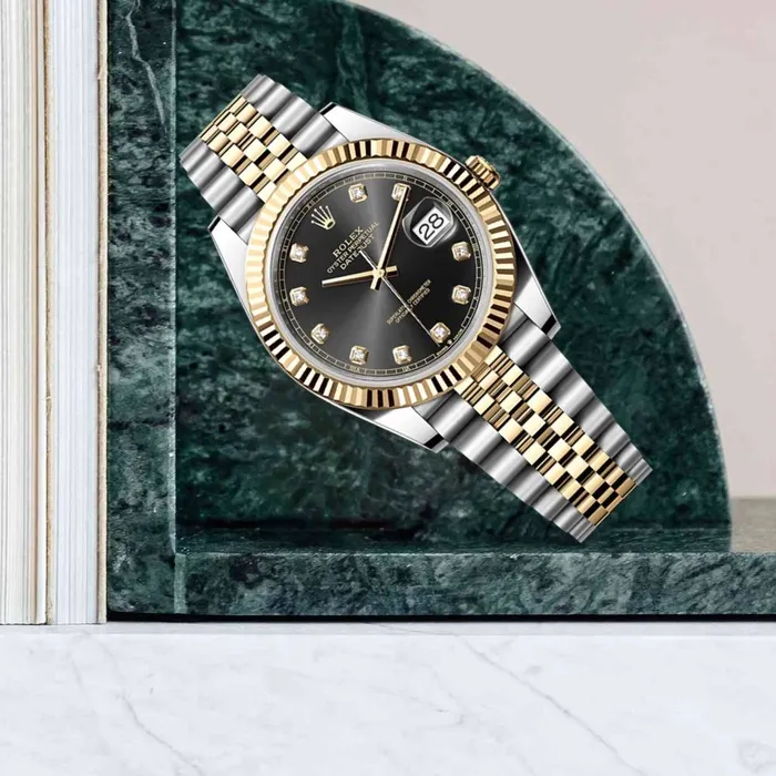 Rolex Bracelets Rolex Datejust 41mm Ref 1263330006 Black Diamond Dial Two Tone Stainless Steel 18K Yellow Gold Jubilee Bracelet Mens Watch