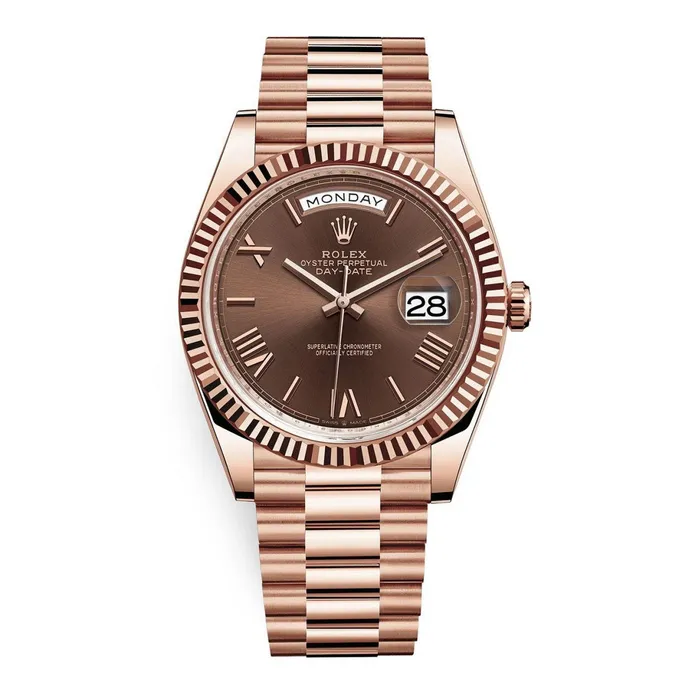 Rolex Bracelets Rolex Day Date 40mm Ref 2282350002 Chocolate Roman Dial Fluted Bezel 18K Rose Gold President Bracelet Mens Watch Rolex Bracelets Rolex Day Date 40mm Ref 2282350002 Chocolate Roman Dial Fluted Bezel 18K Rose Gold President Bracelet Mens Watch