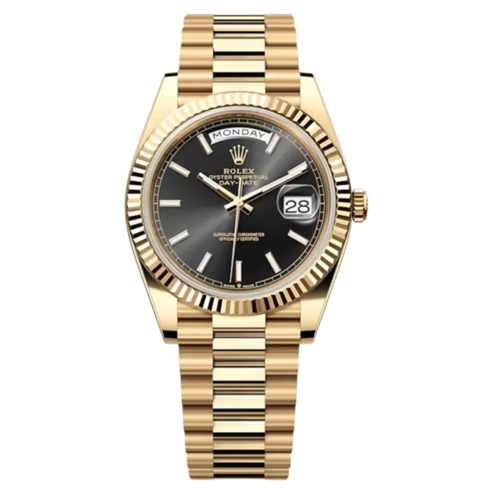 Rolex Bracelets Rolex Day Date 40mm Ref 228238 Black Stick Dial Fluted Bezel 18K Yellow Gold President Bracelet Mens Watch Rolex Bracelets Rolex Day Date 40mm Ref 228238 Black Stick Dial Fluted Bezel 18K Yellow Gold President Bracelet Mens Watch