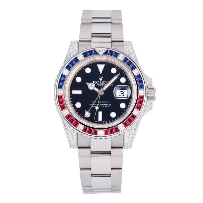 Rolex Bracelets Rolex GMTMaster II 40mm Ref 116759SARU Black Dial Diamond Ruby Sapphire Bezel Diamond Case 18K White Gold Oyster Bracelet Mens Watch Rolex Bracelets Rolex GMTMaster II 40mm Ref 116759SARU Black Dial Diamond Ruby Sapphire Bezel Diamond Case 18K White Gold Oyster Bracelet Mens Watch