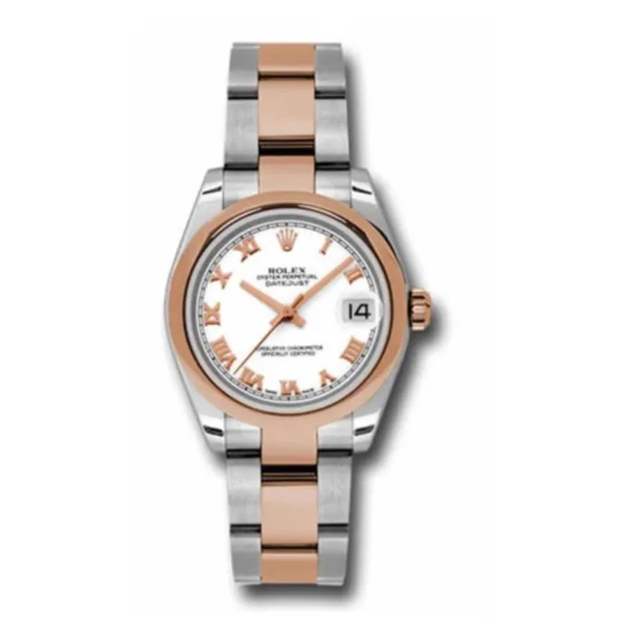 Rolex Datejust 31mm Ref 178241 wro White Roman Dial Two Tone Stainless Steel 18K Rose Gold Oyster Bracelet Womens Watch Rolex Bracelets