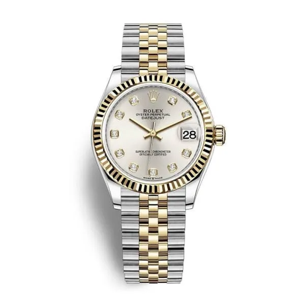 Rolex Datejust 31mm Ref 278273 Silver Diamond Dial Two Tone Stainless Steel 18K Yellow Gold Jubilee Bracelet Womens Watch Rolex Bracelets Rolex Datejust 31mm Ref 278273 Silver Diamond Dial Two Tone Stainless Steel 18K Yellow Gold Jubilee Bracelet Womens Watch Rolex Bracelets