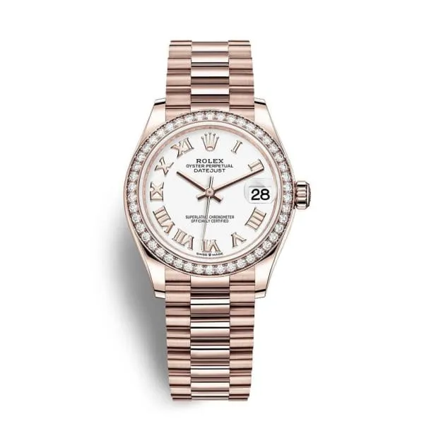 Rolex Datejust 31mm Ref 278285rbr0008 White Dial Diamond Bezel 18K Rose Gold President Bracelet Womens Watch Rolex Bracelets Rolex Datejust 31mm Ref 278285rbr0008 White Dial Diamond Bezel 18K Rose Gold President Bracelet Womens Watch Rolex Bracelets
