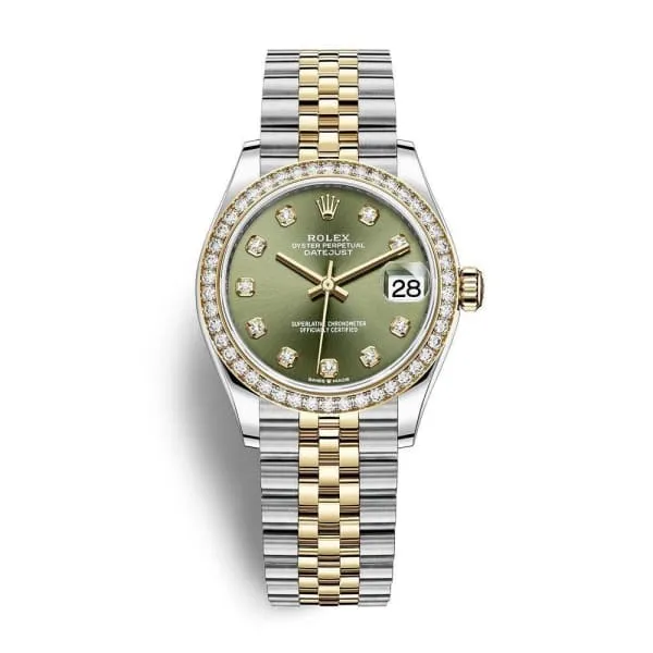 Rolex Datejust 31mm Ref 278383rbr0030 Olive Green Diamond Dial Diamond Bezel Two Tone Stainless Steel 18K Yellow Gold Jubilee Bracelet Womens Watch Rolex Bracelets Rolex Datejust 31mm Ref 278383rbr0030 Olive Green Diamond Dial Diamond Bezel Two Tone Stainless Steel 18K Yellow Gold Jubilee Bracelet Womens Watch Rolex Bracelets