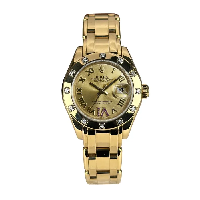 Rolex Pearlmaster 29mm Ref 803180163 Champagne Roman Diamond Dial Diamond Bezel 18K Yellow Gold Bracelet Womens Watch Rolex Bracelets Rolex Pearlmaster 29mm Ref 803180163 Champagne Roman Diamond Dial Diamond Bezel 18K Yellow Gold Bracelet Womens Watch Rolex Bracelets