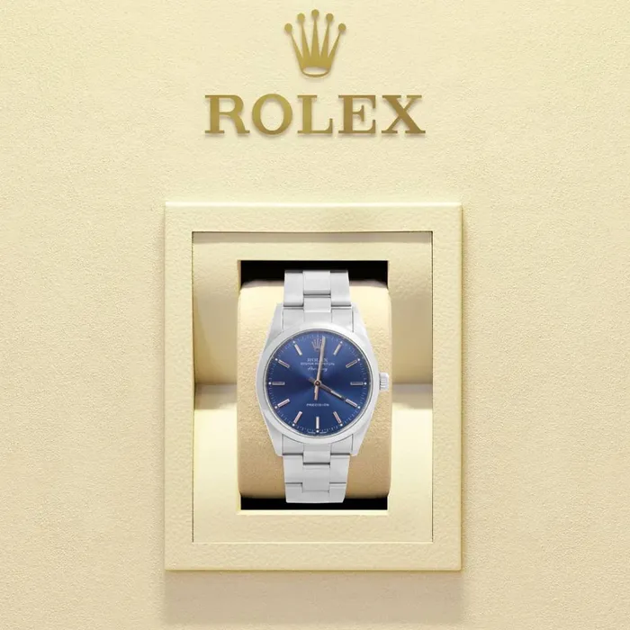 Rolex Rolex Air King 34mm Ref 14000 Blue Stick Dial Stainless Steel Oyster Bracelet Watch Bracelets