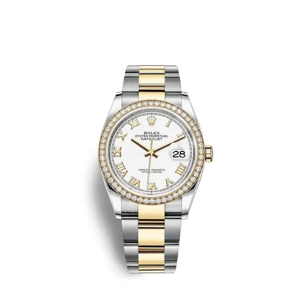 Rolex Rolex Datejust 36mm Ref 126283rbr0016 White Roman Dial Diamond Bezel Two Tone Stainless Steel 18K Yellow Gold Oyster Bracelet Watch Bracelets Rolex Rolex Datejust 36mm Ref 126283rbr0016 White Roman Dial Diamond Bezel Two Tone Stainless Steel 18K Yellow Gold Oyster Bracelet Watch Bracelets