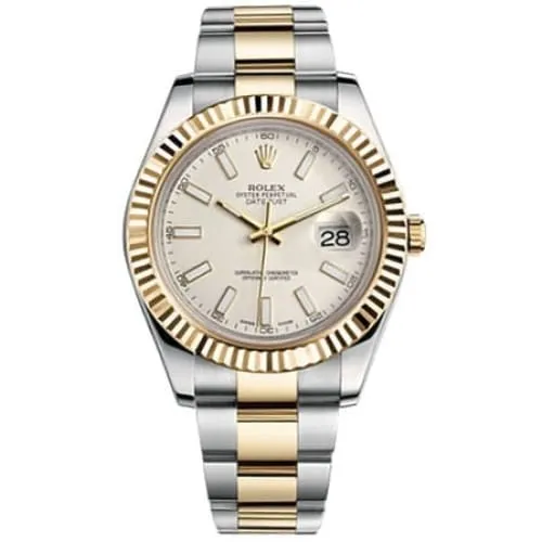 Rolex Rolex Datejust II 41mm Ref 116333 ISO White Stick Dial Two Tone Stainless Steel 18K Yellow Gold Oyster Bracelet Mens Watch Bracelets