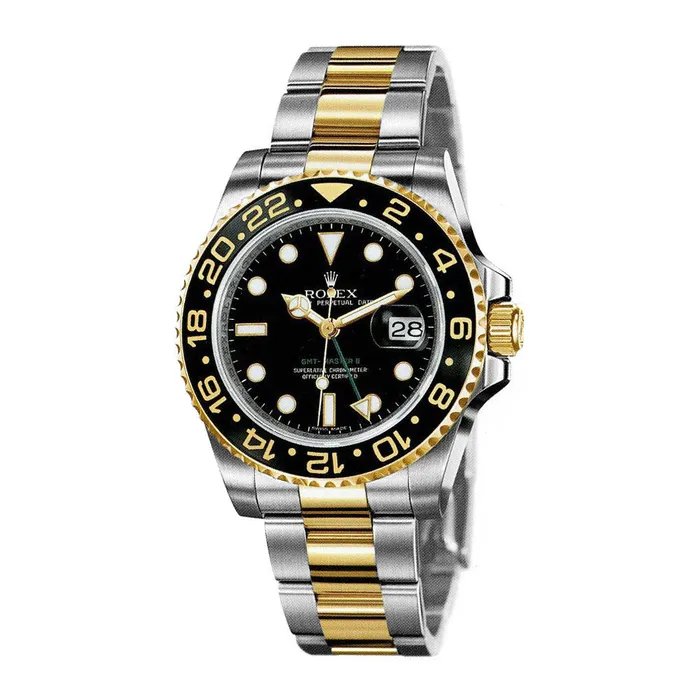 Rolex Rolex GMTMaster II 40mm Ref 116713LN Black Dial Black Bezel Two Tone Stainless Steel 18K Yellow Gold Oyster Bracelet Mens Watch Bracelets