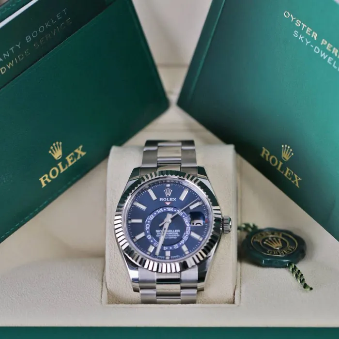 Rolex SkyDweller 42mm Ref 336934 Bright Blue Stick Dial Stainless Steel Oyster Bracelet Watch Rolex Bracelets