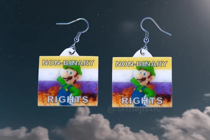 Sam Makes Things Earrings Luigi NonBinary Rights Flame Pride Flag Handmade Earrings Sam Makes Things Earrings Luigi NonBinary Rights Flame Pride Flag Handmade Earrings
