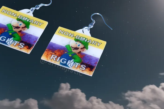 Sam Makes Things Earrings Luigi NonBinary Rights Flame Pride Flag Handmade Earrings