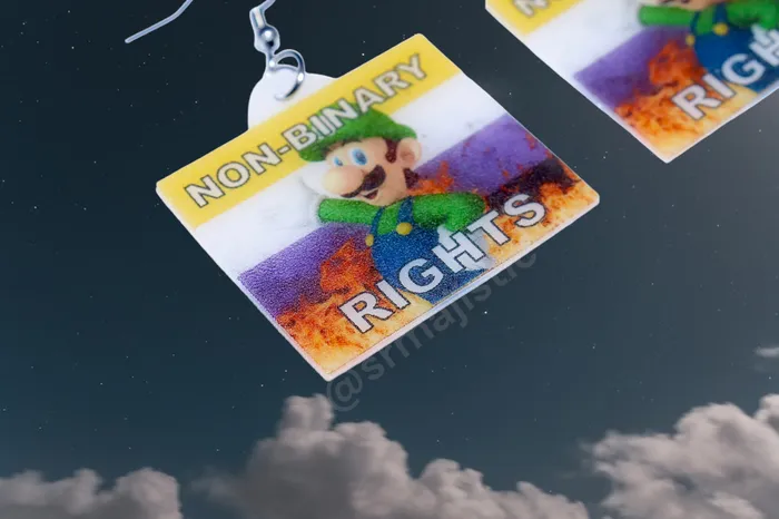 Sam Makes Things Earrings Luigi NonBinary Rights Flame Pride Flag Handmade Earrings