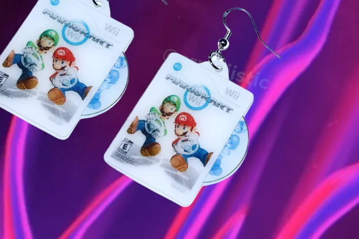 Sam Makes Things Earrings Mariokart Mario Kart Wii Game 2D detailed Handmade Earrings