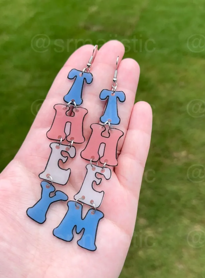 Sam Makes Things Earrings Pride Pronouns and Terms 2D Dangle Handmade Earrings