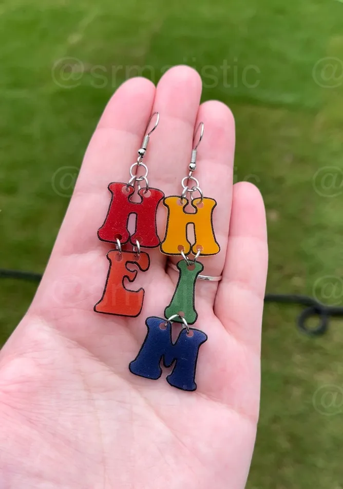 Sam Makes Things Earrings Pride Pronouns and Terms 2D Dangle Handmade Earrings