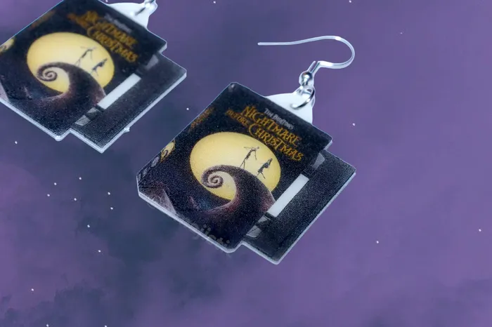 Sam Makes Things Earrings READY TO SHIP The Nightmare Before Christmas 1993 Movie VHS Tape 2D detailed Handmade Earrings