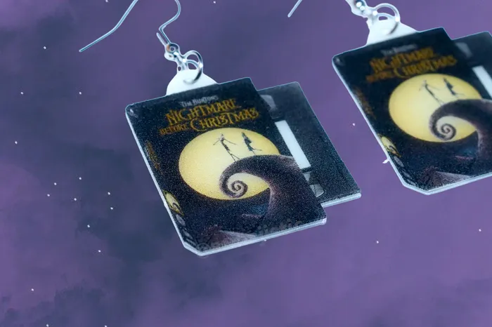 Sam Makes Things Earrings READY TO SHIP The Nightmare Before Christmas 1993 Movie VHS Tape 2D detailed Handmade Earrings