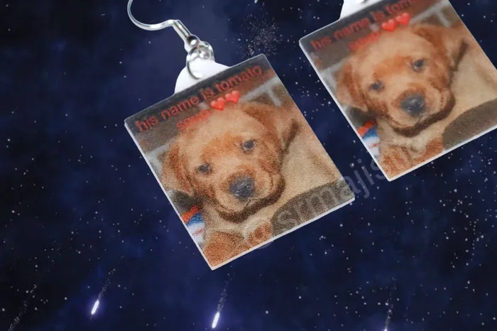 Sam Makes Things His name is Tomato Soup Cute Dog Funny Meme Handmade Earrings Earrings Sam Makes Things His name is Tomato Soup Cute Dog Funny Meme Handmade Earrings Earrings
