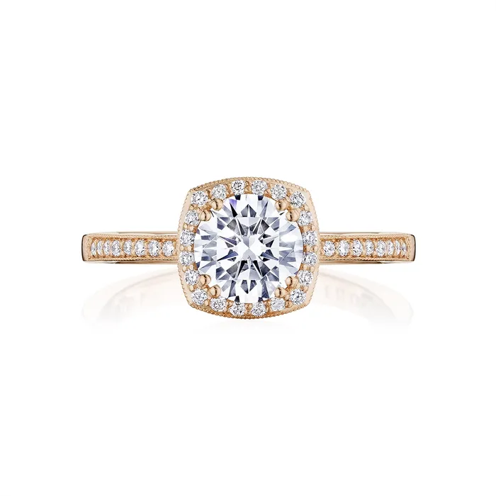 Tacori 14K Rose Gold Collection Profile Shank Diamonds Cushion Halo Semimount Tacori Earrings