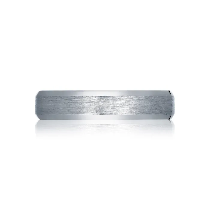 Tacori Rings Tacori Sculpted Crescent 18K White Gold Beveled Edge Brushed Mens Wedding Band 5mm