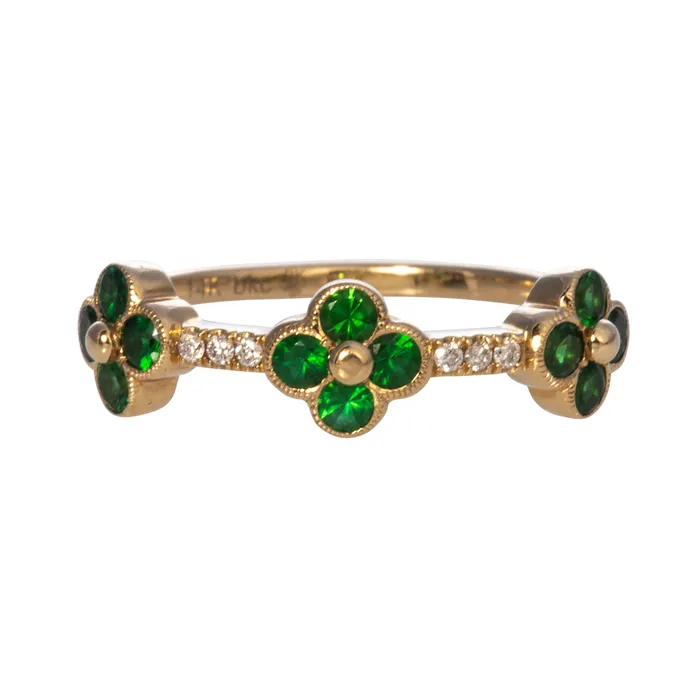 Tsavorite Diamond Clover 14K Yellow Gold Halfway Band Croghans Rings