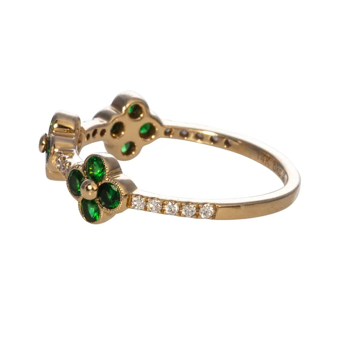Tsavorite Diamond Clover 14K Yellow Gold Halfway Band Croghans Rings