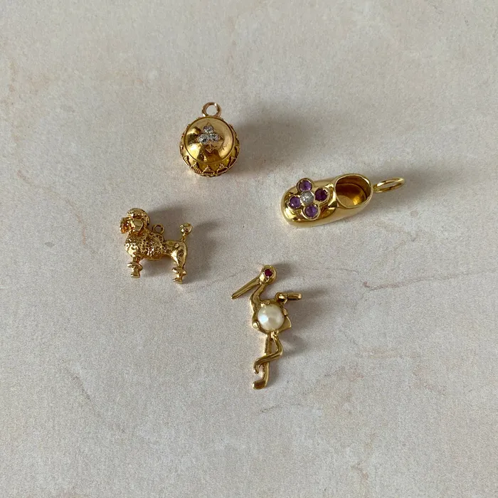 Vintage Pearl 14K Gold Stork Charm Croghans Charm Necklaces