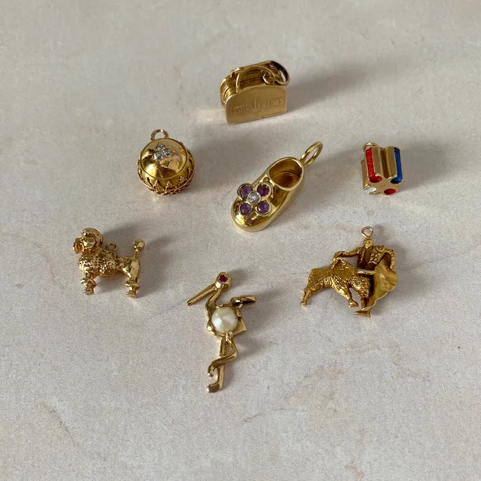 Vintage Pearl 14K Gold Stork Charm Croghans Charm Necklaces