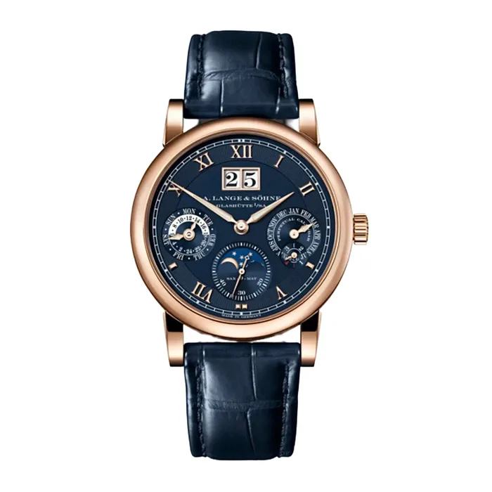 Watches A Lange Shne A Lange Sohne Langematik Perpetual 385mm Watch Ref 310037 E Blue Chronograph Roman Dial in 18K Rose Gold Case Blue Alligator Leather Watches A Lange Shne A Lange Sohne Langematik Perpetual 385mm Watch Ref 310037 E Blue Chronograph Roman Dial in 18K Rose Gold Case Blue Alligator Leather