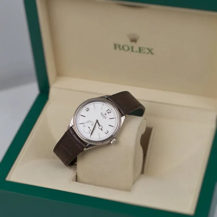 Watches Rolex 2024 Never Worn Rolex 1908 39mm Ref 525090006 White Dial 18K White Gold Case Brown Alligator Leather Strap Watch