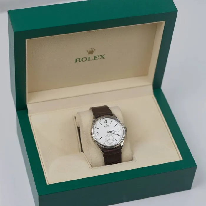 Watches Rolex 2024 Never Worn Rolex 1908 39mm Ref 525090006 White Dial 18K White Gold Case Brown Alligator Leather Strap Watch