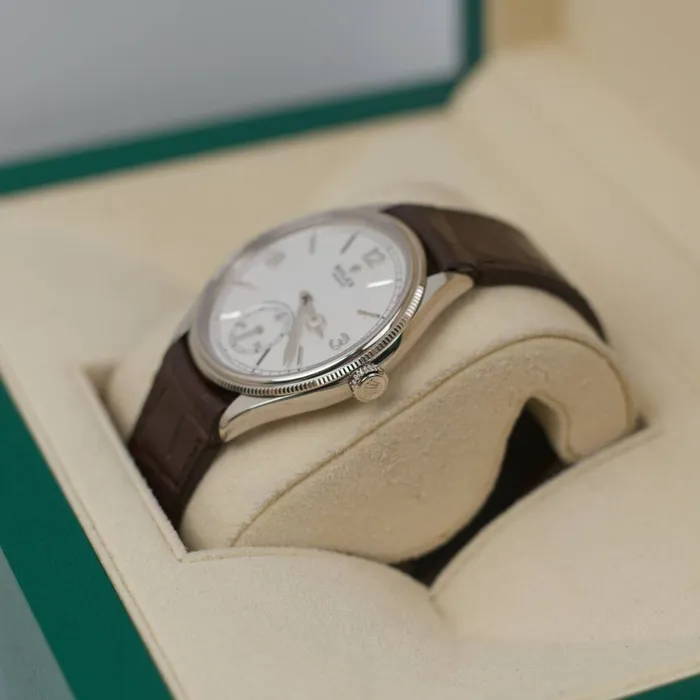 Watches Rolex 2024 Never Worn Rolex 1908 39mm Ref 525090006 White Dial 18K White Gold Case Brown Alligator Leather Strap Watch
