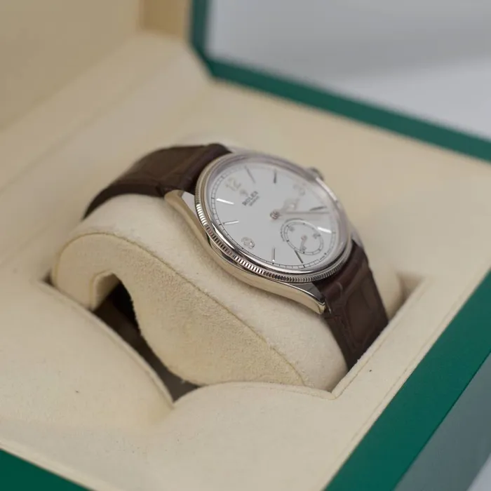 Watches Rolex 2024 Never Worn Rolex 1908 39mm Ref 525090006 White Dial 18K White Gold Case Brown Alligator Leather Strap Watch