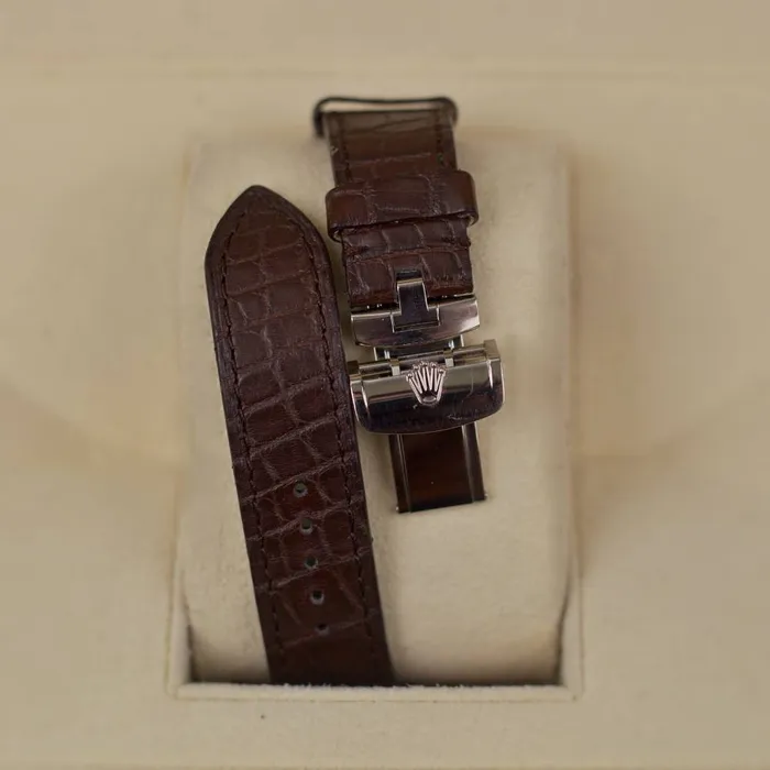 Watches Rolex 2024 Never Worn Rolex 1908 39mm Ref 525090006 White Dial 18K White Gold Case Brown Alligator Leather Strap Watch