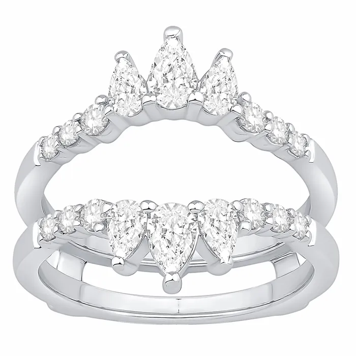 Wedding Bands Rings 14K White Gold Pear and Round Diamond Ring Guard